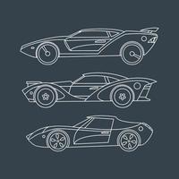 Drawn linear sports cars. Set for printing. Blueprint. Vector illustration