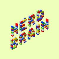 Phrase brain of a wise man in isometric style consists of colored plastic bricks on a yellow background. Vector illustration.