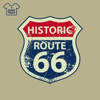 America s Highway 66 Main Street Road Sign in Grunge Style. Will Rogers Highway Signpost for T-shirt, Hoodie, Decoration. Vector illustration.