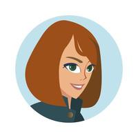 A drawing of a girl with red hair in a flat style for printing and designing an avatar. Vector illustration.