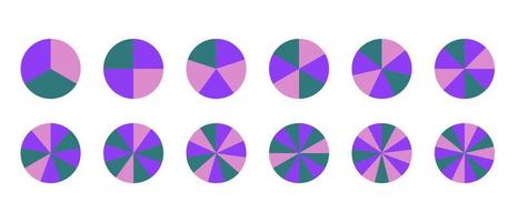 Set of circles divided into equal parts for print and design. Vector illustration.