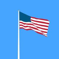 USA flag on a blue sky background in cartoon style for print and design. Vector illustration.