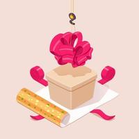 Concept with wrapping paper and gift box in isometric style for printing and decoration.Vector illustration vector