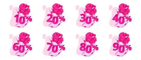 Set of gift discount percentages in cartoon style for print and decoration.Vector illustration. vector