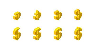 conjunto de signos de dólar dorado ensamblados a partir de bloques de plástico en estilo isométrico.clipart vectorial.
