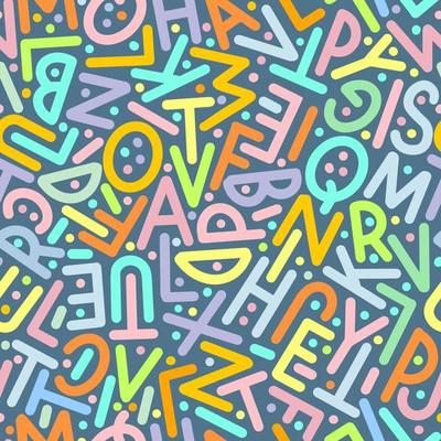 Multicolor pattern of letters of the English alphabet.