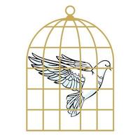 White dove in a cage. Symbol of lack of freedom. Vector illustration.