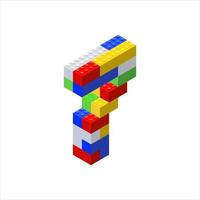 Isometric number 7 assembled from plastic blocks. Children s constructor.Vector illustration. vector