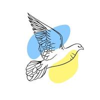 Idea for poster and signboard with dove of peace and flag of Ukraine in line art style. Vector illustration.