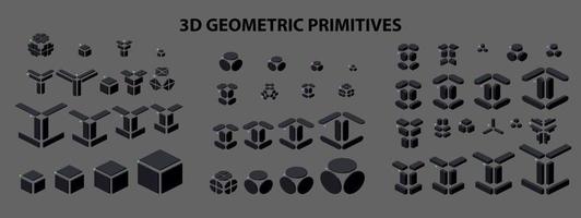 conjunto de figuras geométricas primitivas 3d en estilo isométrico para combinación en construcción.ilustración vectorial. vector