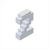 Isometric letter 2 in gray on a white background collected from plastic blocks. Vector illustration.