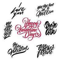 Set of lettering for Valentine's Day celebration. Handwritten fonts on a white background. Lettering for cards.