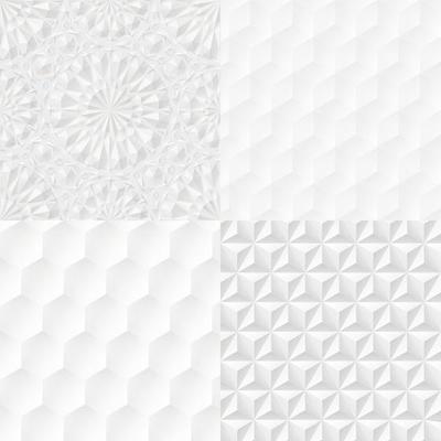 Set of white geometric seamless extruded patterns.