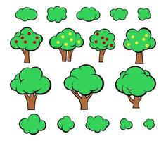 Set of trees and bushes in cartoon style for print and design. Vector illustration.