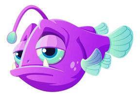 Sad cartoon colored angler fish for print, illustration, game. Vector illustration.