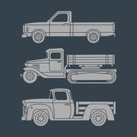 conjunto de camiones antiguos. iconos simples sobre un fondo oscuro. ilustración vectorial vector