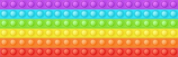 Popping toy seamless pattern in style a fashionable silicon fidget toy. Addictive anti-stress toy in bright rainbow colors. Vector illustration in rectangle format for banner.
