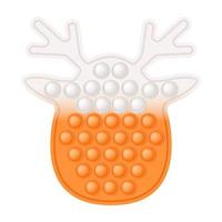 Christmas holiday deer in popping fidget toy style. Orange and white colors. Happy New Year gift colorful toy. Bubble sensory fashionable toy for kids. Vector illustration isolated.