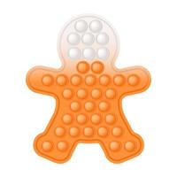 Christmas holiday gingerbread man in popping fidget toy style. Orange and white colors. Happy New Year gift colorful toy. Bubble sensory fashionable toy for kids. Vector illustration isolated.