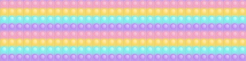 Popping toy wide background a cartoon trendy silicon fidget toys. Addictive bubble toy in pastel colors. Vector illustration in rectangle format for banner.