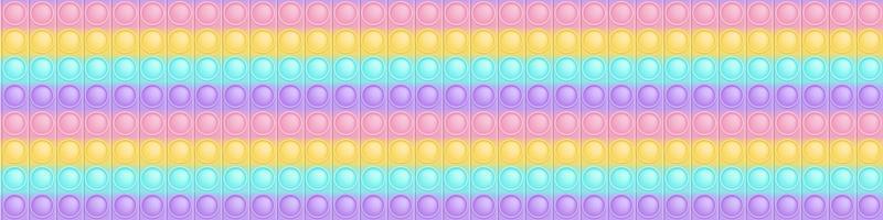 Popping toy wide background a cartoon trendy silicon fidget toys. Addictive bubble toy in pastel colors. Vector illustration in rectangle format for banner.