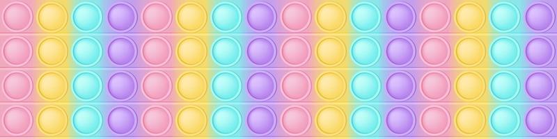 Popping toy wide background a cartoon trendy silicon fidget toys. Addictive toy in pastel colors. Bubble sensory developing for fidgets. Vector illustration in rectangle format for banner.