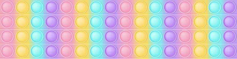 Popping toy wide background a cartoon trendy silicon fidget toys. Addictive toy in pastel colors. Bubble sensory developing for fidgets. Vector illustration in rectangle format for banner.