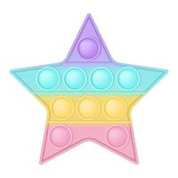 Popping toy figure star as a fashionable silicon toy for fidgets. Addictive anti stress toy in pastel rainbow colors. Bubble developing toys for kids. Vector illustration isolated on white.