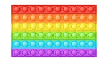 Popping toy bright rainbow rectangle silicon toy for fidgets. Addictive bubble sensory developing toy for kids fingers. Vector illustration isolated