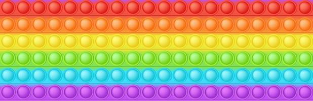 Popping toy seamless pattern as a fashionable silicon fidget toy. Addictive anti-stress toy in bright rainbow colors. Vector illustration in rectangle format for banner.