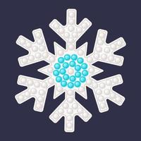 Christmas snowflake popping trendy fidget toy - traditional in blue and white colors. New Year colorful bubble sensory fashionable gift for kids. Vector illustration isolated.