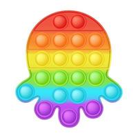 Popping toy bright rainbow octopus silicon toy for fidgets. Addictive bubble sensory developing toy for kids fingers. Vector illustration isolated