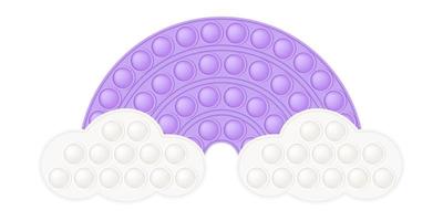 Popping toy purple rainbow rainbow on the clouds silicon toy for fidgets. Addictive anti-stress toy in pastel pink color. Bubble sensory developing toy for kids fingers. Vector illustration isolated
