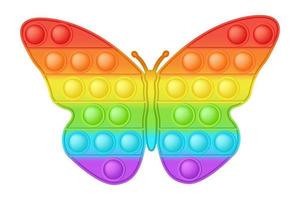 juguete que hace estallar el juguete brillante del silicón de la mariposa del arco iris para los inquietos. adictivo juguete de desarrollo sensorial de burbujas para los dedos de los niños. ilustración vectorial aislada vector