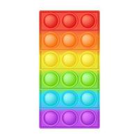 Popping toy bright rainbow figure rectangle silicon toy for fidgets. Addictive bubble sensory developing toy for kids fingers. Vector illustration isolated