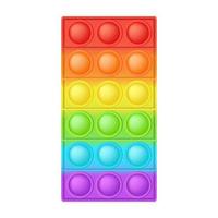 Popping toy bright rainbow figure rectangle silicon toy for fidgets. Addictive bubble sensory developing toy for kids fingers. Vector illustration isolated