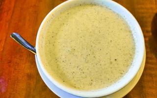 Green vegetable cream soup in Puerto Escondido Mexico. photo