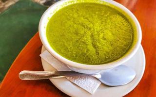 Green vegetable cream soup in Puerto Escondido Mexico. photo