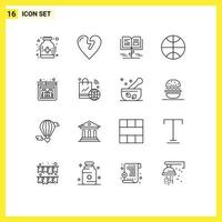 Universal Icon Symbols Group of 16 Modern Outlines of shopping bag website knowledge missing sport Editable Vector Design Elements