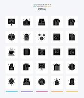 paquete de iconos de color negro sólido de 25 glifos de oficina creativa, como oficina. borrar nota. oficina. eliminar documento. abajo vector