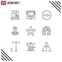 Pack of 9 Modern Outlines Signs and Symbols for Web Print Media such as star fable multimedia king cobra Editable Vector Design Elements