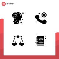 Group of 4 Modern Solid Glyphs Set for user balance solution contact scales Editable Vector Design Elements