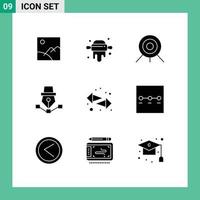 9 User Interface Solid Glyph Pack of modern Signs and Symbols of left arrows sport draw art Editable Vector Design Elements