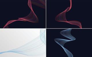 Set of 4 geometric wave pattern background Abstract waving line vector
