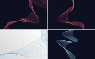 Set of 4 geometric wave pattern background Abstract waving line vector