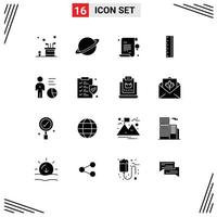 Solid Glyph Pack of 16 Universal Symbols of chart design flag scale diploma Editable Vector Design Elements