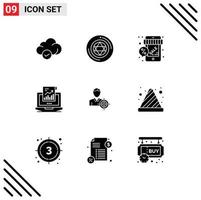 conjunto de 9 iconos modernos de la interfaz de usuario signos de símbolos para la tienda de informes de descuento de ventas de computadoras elementos de diseño de vectores editables