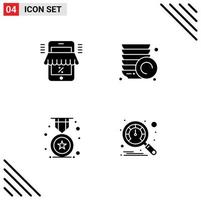 4 Solid Glyph concept for Websites Mobile and Apps mobile badge marketplace plate school Editable Vector Design Elements