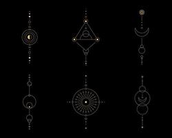 Set of moon and sun line art. Minimal boho linear symbols. Celestial mystic element. Vector line art illustration.