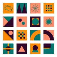 elementos de la Bauhaus. formas abstractas geométricas modernas en estilo minimalista. brutalismo formas básicas, líneas, ojos, círculos y patrones, conjunto de vectores de arte. figuras coloridas y diseño simple de puntos.